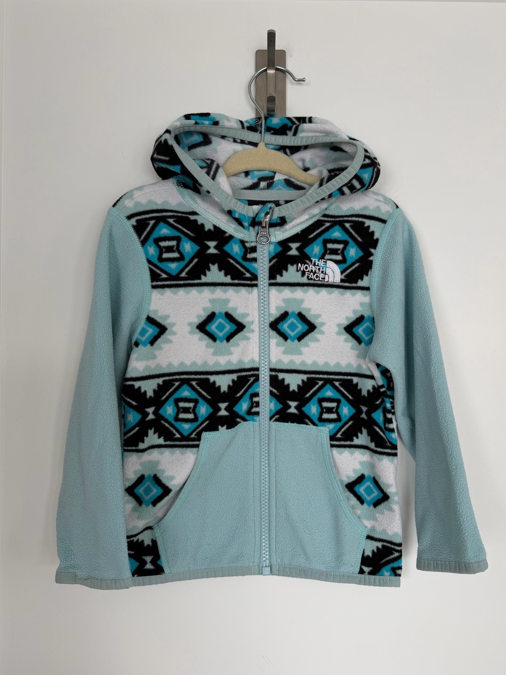 The North Face Girls' Aqua & Black Aztec Hooded Fleece Jacket
